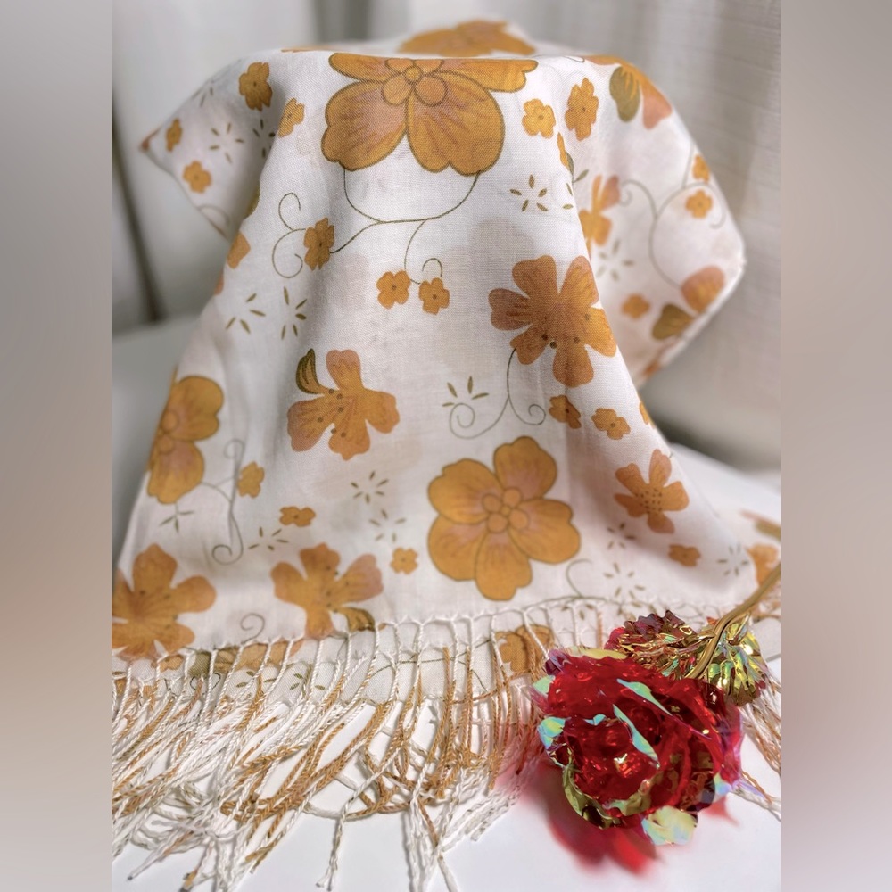 Yellow floral white scarf - hijab - shawl